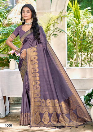 Purple Assam silk Sarees With Blouse Piece