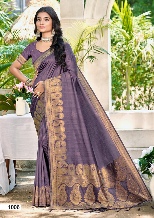 Purple Assam silk Sarees With Blouse Piece