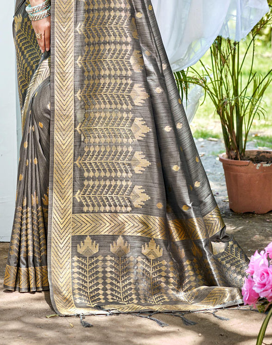 Grey Assam silk Sarees With Blouse Piece