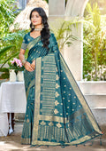 Turquoise Assam silk Sarees With Blouse Piece