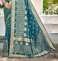 Turquoise Assam silk Sarees With Blouse Piece
