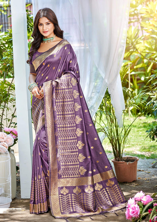 Wine Assam silk Sarees With Blouse Piece