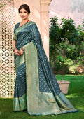 Dark Turquoise Assam silk Sarees With Blouse Piece