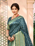 Dark Turquoise Assam silk Sarees With Blouse Piece