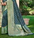 Dark Turquoise Assam silk Sarees With Blouse Piece
