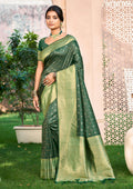 Dark green Assam silk Sarees With Blouse Piece