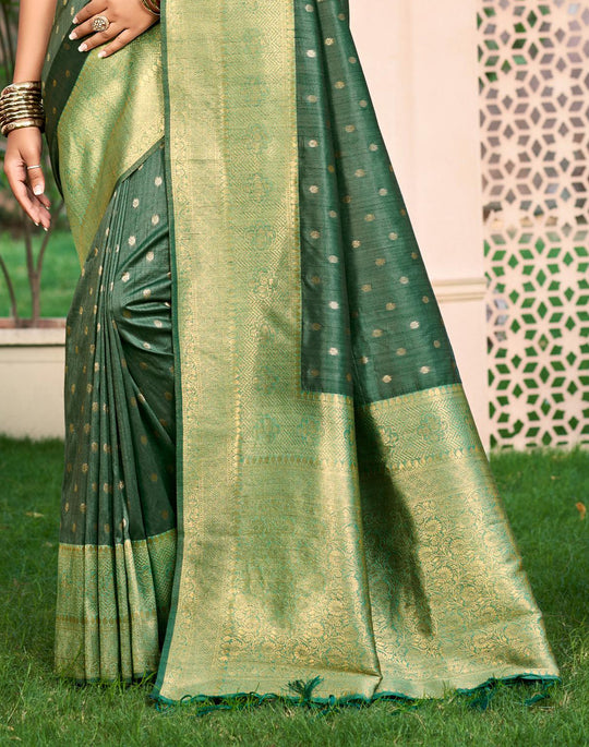 Dark green Assam silk Sarees With Blouse Piece