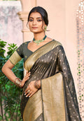 Grey Assam silk Sarees With Blouse Piece