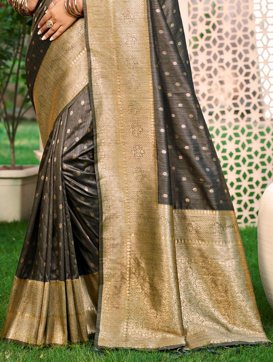Grey Assam silk Sarees With Blouse Piece