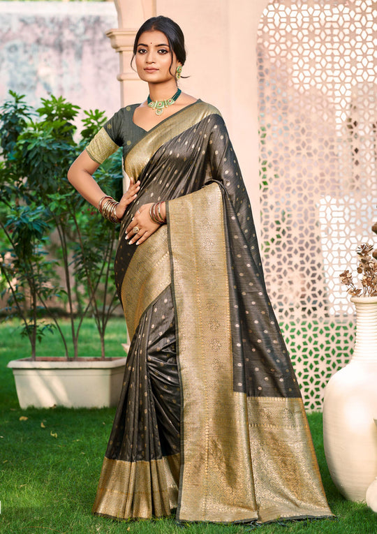 Grey Assam silk Sarees With Blouse Piece