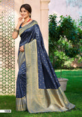 Navy Blue Assam silk Sarees With Blouse Piece