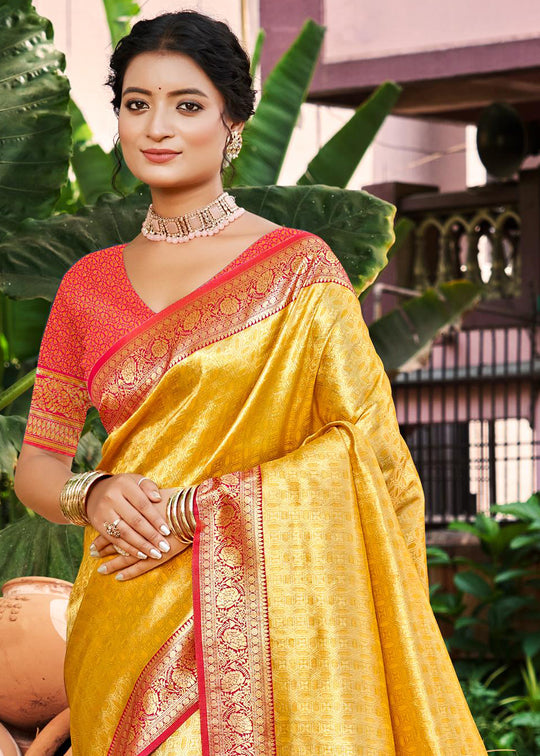 Multi Color kanjivaram silk Sarees With Blouse Piece