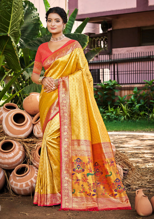 Multi Color kanjivaram silk Sarees With Blouse Piece