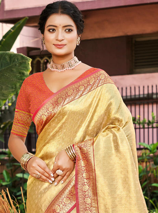 Multi Color kanjivaram silk Sarees With Blouse Piece