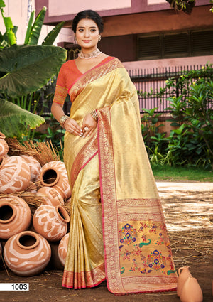 Multi Color kanjivaram silk Sarees With Blouse Piece