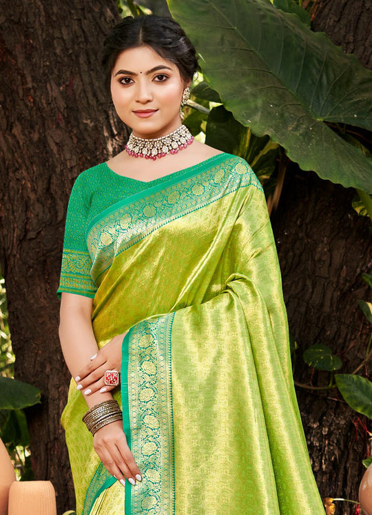Multi Color kanjivaram silk Sarees With Blouse Piece