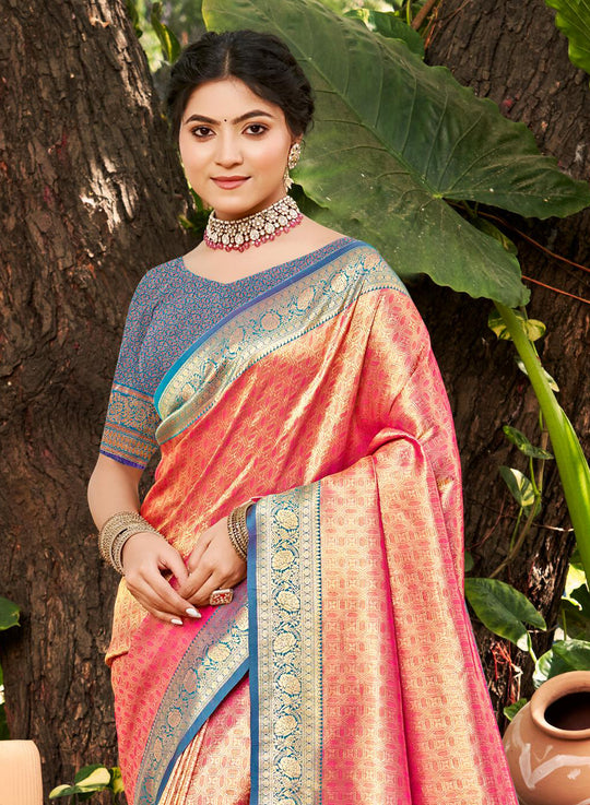 Multi Color kanjivaram silk Sarees With Blouse Piece