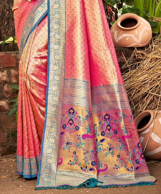 Multi Color kanjivaram silk Sarees With Blouse Piece