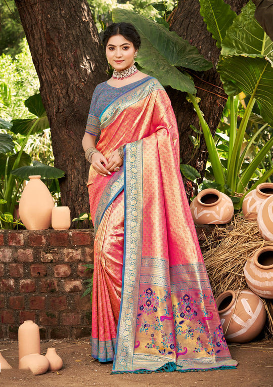 Multi Color kanjivaram silk Sarees With Blouse Piece
