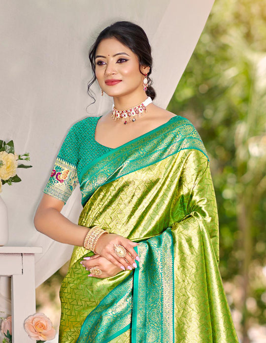 Multi Color kanjivaram silk Sarees With Blouse Piece