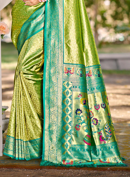 Multi Color kanjivaram silk Sarees With Blouse Piece