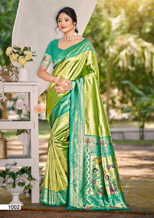 Multi Color kanjivaram silk Sarees With Blouse Piece