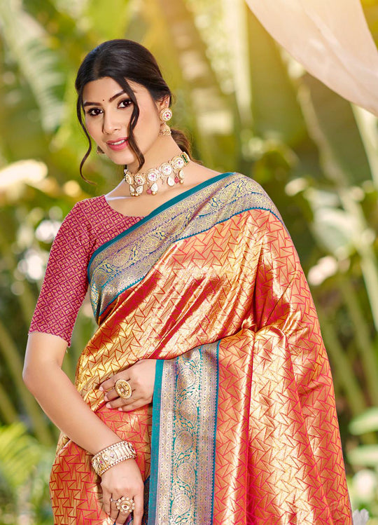 Multi Color kanjivaram silk Sarees With Blouse Piece