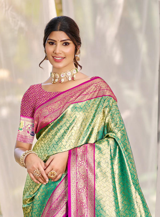 Multi Color kanjivaram silk Sarees With Blouse Piece