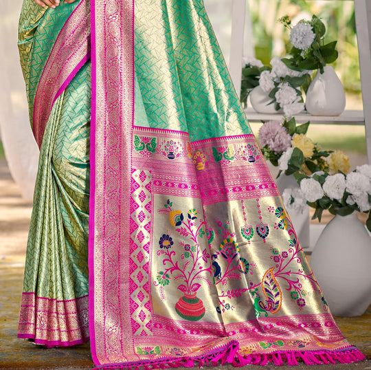 Multi Color kanjivaram silk Sarees With Blouse Piece