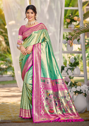 Multi Color kanjivaram silk Sarees With Blouse Piece