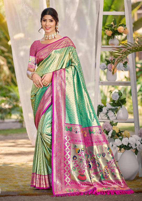 Multi Color kanjivaram silk Sarees With Blouse Piece