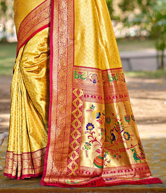 Multi Color kanjivaram silk Sarees With Blouse Piece