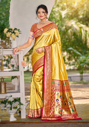Multi Color kanjivaram silk Sarees With Blouse Piece