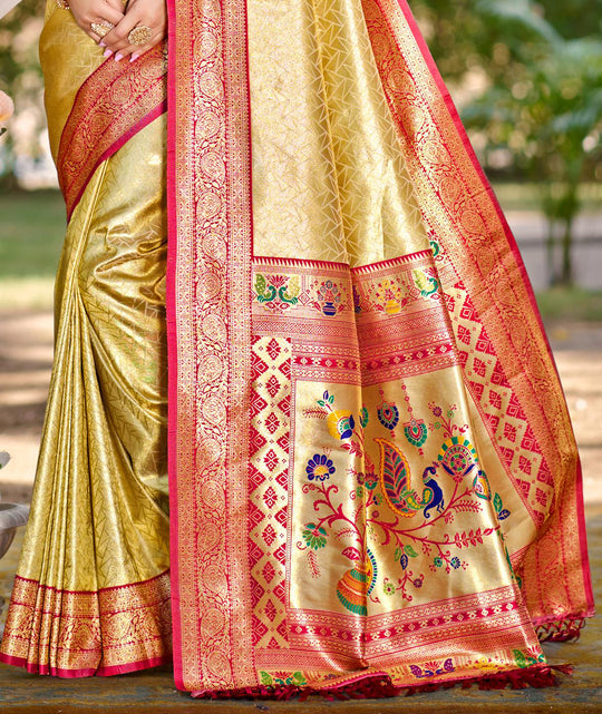 Multi Color kanjivaram silk Sarees With Blouse Piece