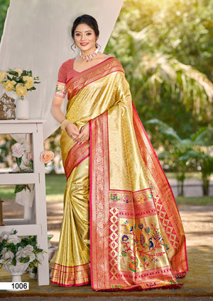 Multi Color kanjivaram silk Sarees With Blouse Piece