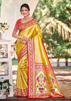 Multi Color kanjivaram silk Sarees With Blouse Piece