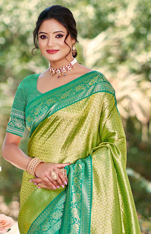 Multi Color kanjivaram silk Sarees With Blouse Piece