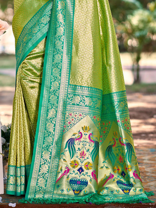 Multi Color kanjivaram silk Sarees With Blouse Piece