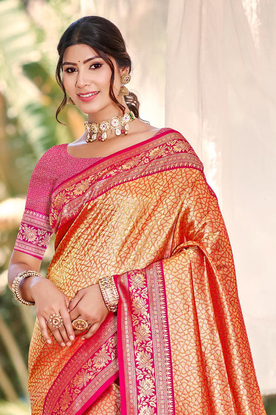 Multi Color kanjivaram silk Sarees With Blouse Piece
