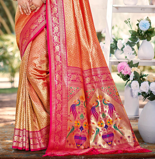 Multi Color kanjivaram silk Sarees With Blouse Piece