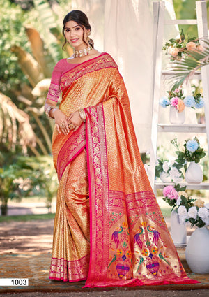 Multi Color kanjivaram silk Sarees With Blouse Piece