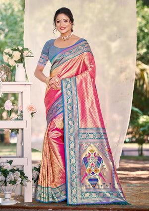 Multi Color kanjivaram silk Sarees With Blouse Piece