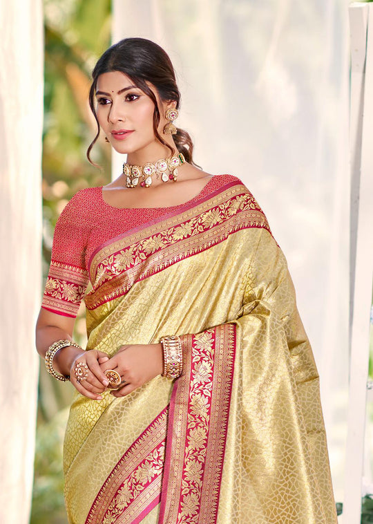 Multi Color kanjivaram silk Sarees With Blouse Piece
