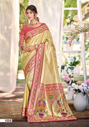 Multi Color kanjivaram silk Sarees With Blouse Piece