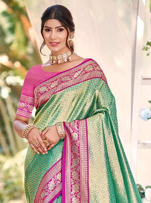 Multi Color kanjivaram silk Sarees With Blouse Piece