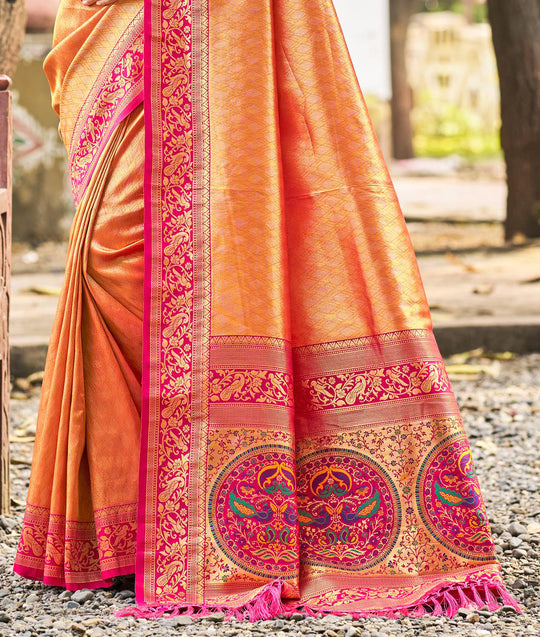 Multi Color kanjivaram silk Sarees With Blouse Piece