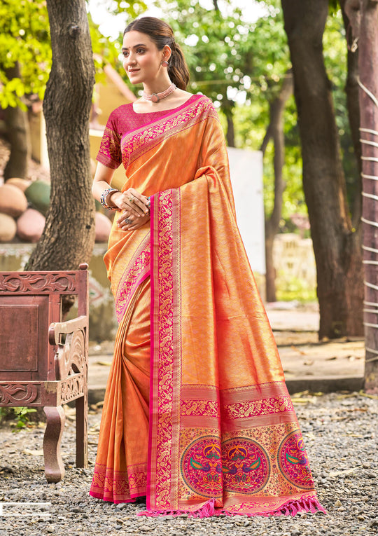 Multi Color kanjivaram silk Sarees With Blouse Piece