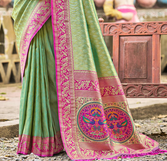 Multi Color kanjivaram silk Sarees With Blouse Piece