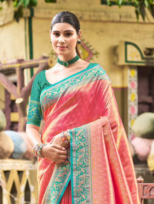 Multi Color kanjivaram silk Sarees With Blouse Piece