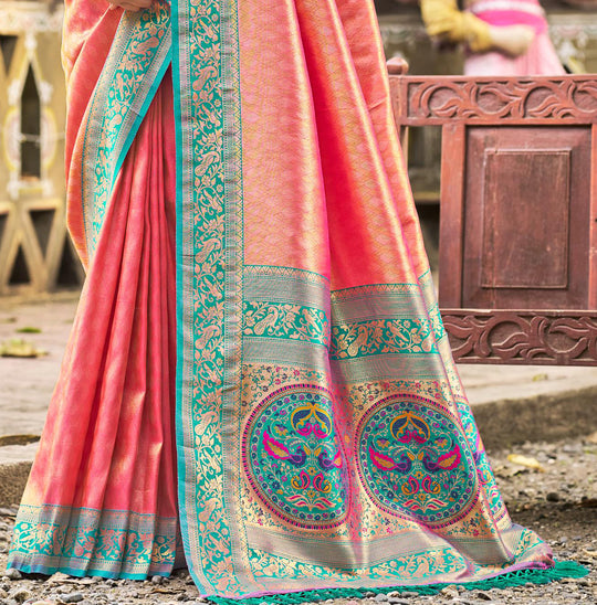 Multi Color kanjivaram silk Sarees With Blouse Piece